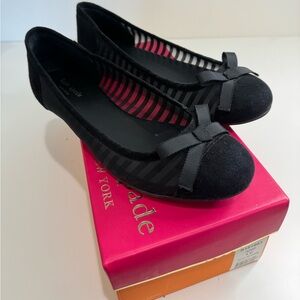 Kate Spade Jump Black Striped Mesh Suede Flats